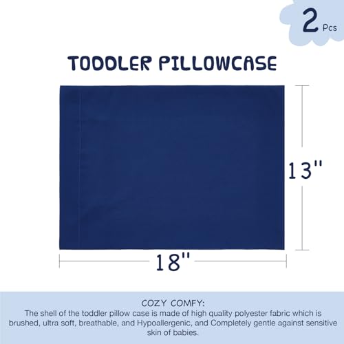 Image of EXQ Home Toddler Pillowcases Zippered 13x18 Travel Pillow Case Set of 2, Small Pillow Case Fits Baby Pillow Sized 12x16, 13x18, Kids Pillowcases 2 Pack Machine Washable(Navy)