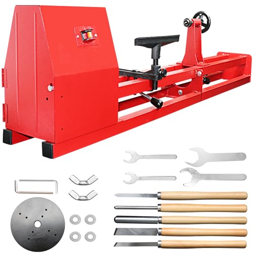 HAowosi Upgraded Wood Lathe 14" x 40", Power Wood Turning Lathe Adjustable 4 Speed 1100/1600/2300/3400RPM, Benchtop Mini Wood Lathe with 5 Chisels for Woodworking