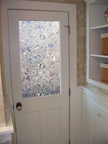 Quaslen Window Film Privacy Window Film 3D Tulip Pattern Decorative Window Sticker One Way Window Film Self Adhesive Anti UV Cling Static Glass Film Protectionfor Home Kitchen Bedroom (90 x 200 cm)