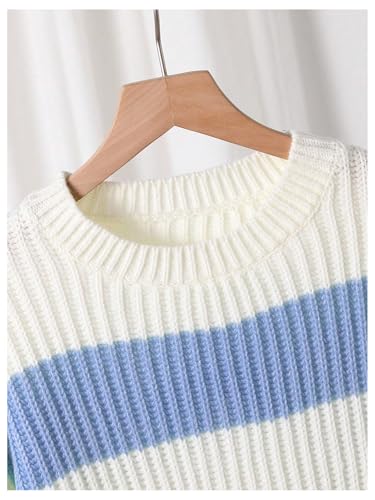 SHENHE Girl's Sweater Color Block Striped Crew Neck Fall Knitted Crop Top Sweater Jumper3