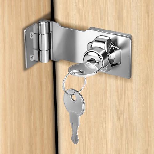 Flintronic Moraillon de Verrouillage en Acier inoxydable, 3 pouces Loquet à clé à angle droit de 90 degrés avec cadenas bouton tournant et 2 clés pour...