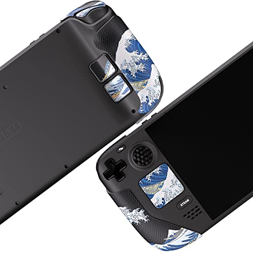 Image of PlayVital Professional Textured Soft Rubber Pads Handle Grips for Steam Deck LCD & OLED, Trackpads Skin Grip Enhancement Back Button Protective Stickers Set with Thumb Grip Caps - The Great Wave