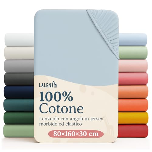 Laleni Lenzuolo Jersey 80x160 cm per Lettino 1 Pezza - Certificato OEKO-TEX - Lenzuolo per Moseskorb 100% Cotone - Lenzuolo per Lettino - Biancheria Letto Bambino Azzurro