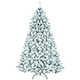 Liguanow 7ft Snow Flocked Artificial Christmas Tree Holiday Xmas White Tree for Home Office Holiday Party Indoor Outdoor Decoration Full Christmas Tree with 1064 Branch Tips and Metal Foldable Stand