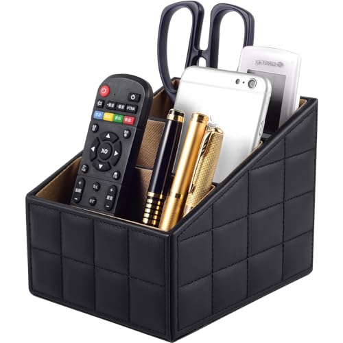 XNONE Leder Fernbedienung Organizer mit 3 Fächer,Multifunktion Nachttisch Schreibtisch Organizer,Schreibtisch-Organizer Stiftehalter für...