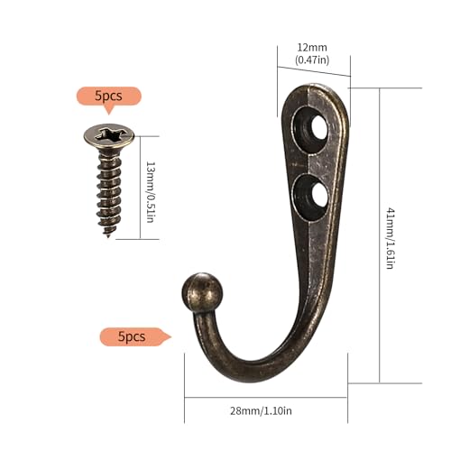 Miniatura 2 de Xkqyx 5 Piezas Ganchos Percheros De Pared, Vintage Perchas Pared De Bronce, Ganchos Pared, Colgadores Pared De Retro, Ganchos Para Colgar Ropa Abrigos Llave Cocina Baños Armarios, Con Tornillo