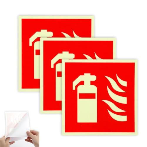 KEQAR 3 PCS Señal Adhesiva de Extintor, PVC Fotoluminiscente Cartel de Extintor, Señales de Extintor para Casa, Oficina, Hospital (15 x 15cm)