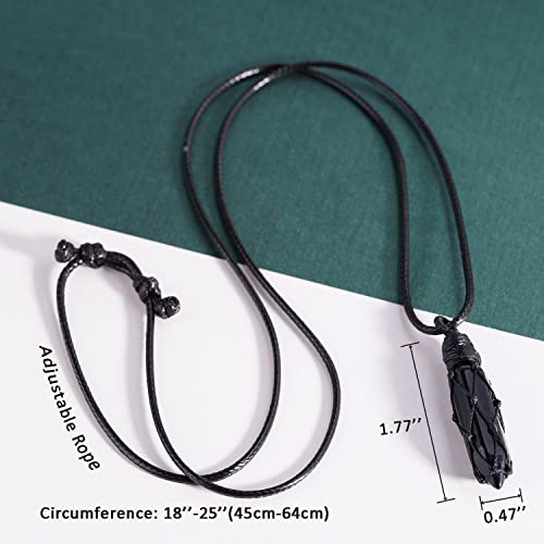 Black Obsidian Healing Crystal Points Necklace Adjustable Rope Hexagonal Wrapped Braided Stone Pendant Necklace Handmade Gemstone Jewelry for Men Women3
