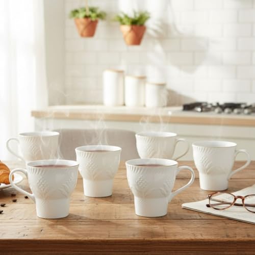 Image of Clay Craft Fine Ceramic Tea Cups Set of 6| 120 Ml Designer Cups with Elegant Texture & Gold Rim | Ideal for Tea Serving| Home| Guests & Gifting