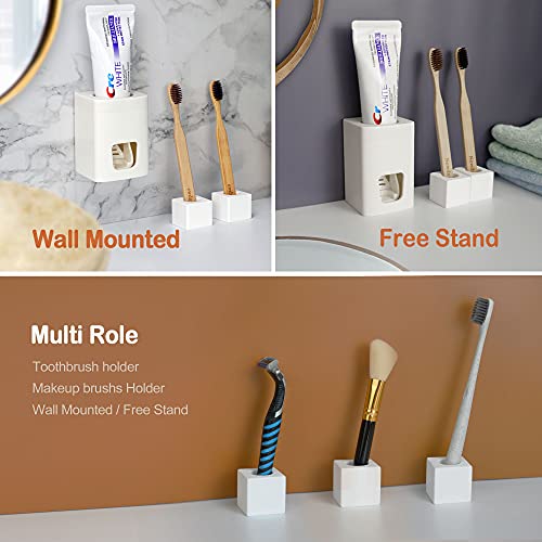 Toothpaste Dispenser, Wall Mounted Toothpaste Dispenser, Toothpaste Holder with Toothbrush Stand Diatomite, Toothbrush Holder and Toothpaste Squeezer