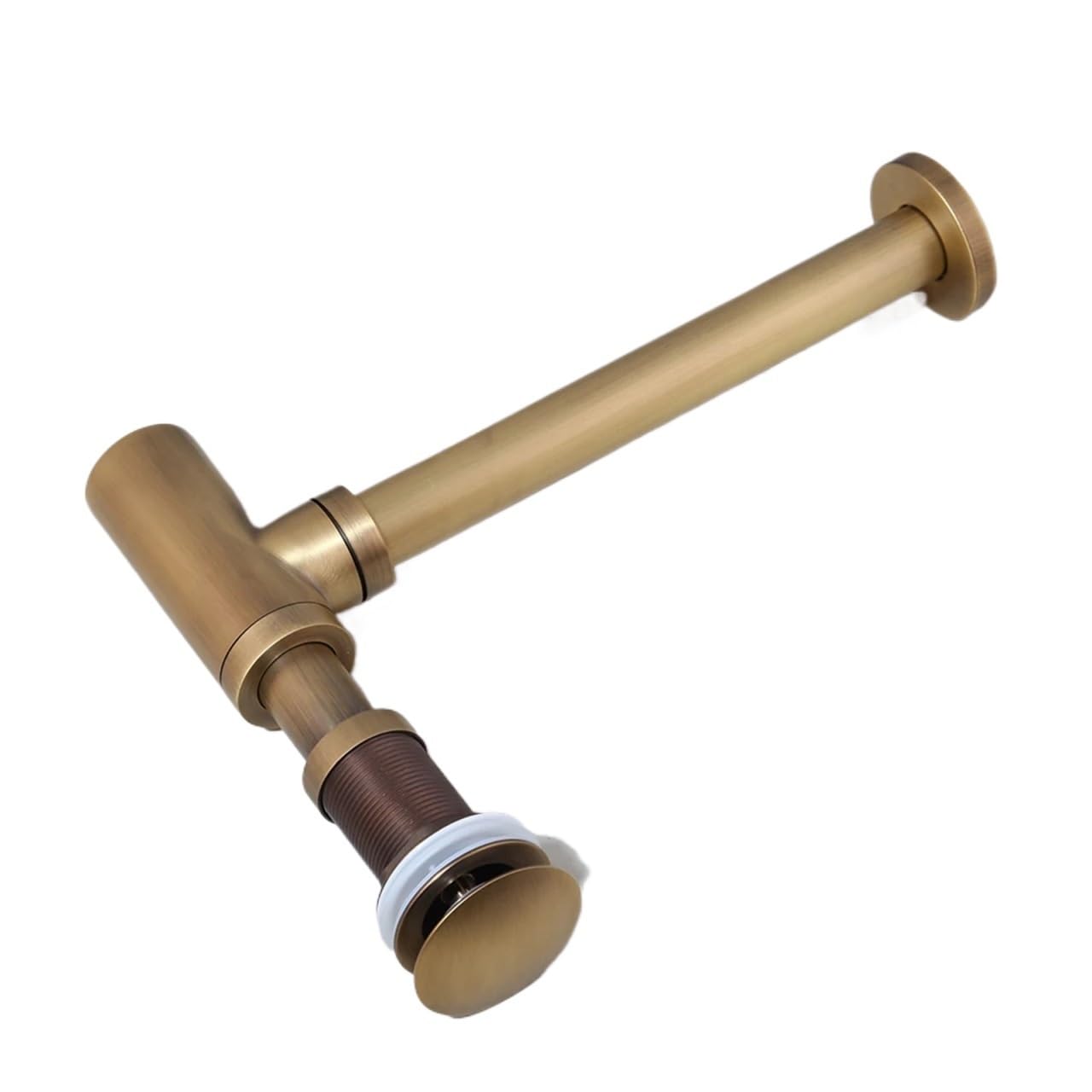 Sifone a P, Sifone for bottiglia in ottone con tappo for lavandino e troppo pieno a scomparsa multicolore for lavabo da 2,6 pollici(Antique Brass)