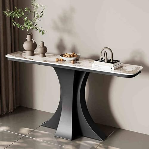 Mesa de Entrada Moderna: Mesa de sofá Consola Estrecha con Base de Metal para Sala de Estar, Elegante diseño Beige de 59 Pulgadas (150 cm), decoración de pasillos y entradas.
