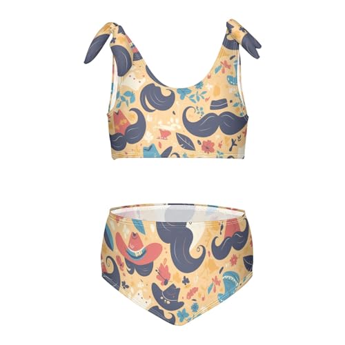 KLL Art Decor Mustache Pattern Retro Happy Fathers Day Girl Two Pieces Bikini Set Beach Bathing Suit Swimming Suits