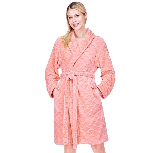 Image of PAVILIA Plush Robe for Women, Soft Fleece Short Bathrobe, Warm Lightweight Knee Length Lounge Robe with Pockets