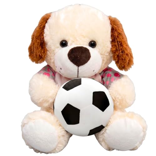 Image of Tickles Cute Sitting Puppy Dog with Football Soft Stuffed Plush Animal Sports Toy for Kids Boys & Girls Birthday Gift (Size: 33 cm Color: Multicolor)