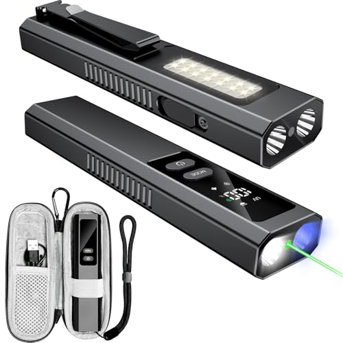 WeteamnoI 5IN1 EDC Flat Flashlight with Green Beam, Rechargeable 800LM White Light LED Combo, LT010 Portable Pocket Flash Lights with Magnet for Outdoors Emergency and Work(Black)