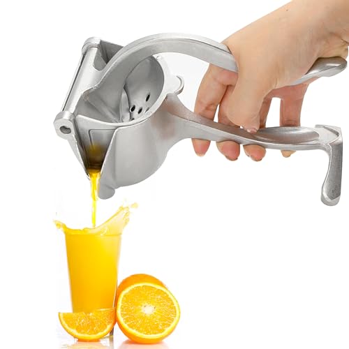 Handheld Juicer Heavy Duty Aluminum Alloy Fruit Squeezer Manual Citrus Press with Seed Filter for Orange Lemon Lime Pomegranate Apple (Silver)