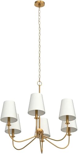 Miniatura 4 de Durent Lighting Candelabro de latón con 6 pantallas de tela, lámpara tradicional de comedor y sala de estar con marco de metal pulido, accesorio de