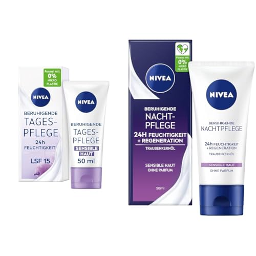 NIVEA Beruhigende Tagespflege 24h Feuchtigkeit LSF 15 + NIVEA Beruhigende Nachtpflege 24h Feuchtigkeit + Regeneration