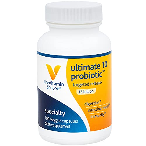 Ultimate 10 Probiotic, 13 Billion, Shelf Stable Probiotic, No Refrigeration, Targeted Release – to Support Digestive Health, Intestinal Health and Immunity (100 Capsules) by The Vitamin Shoppe Ultimate 10 Probiotic, 13 Billion, Shelf Stable Probiotic, No Refrigeration, Targeted Release – to Support Digestive Health, Intestinal Health and Immunity (100 Capsules) by The Vitamin Shoppe