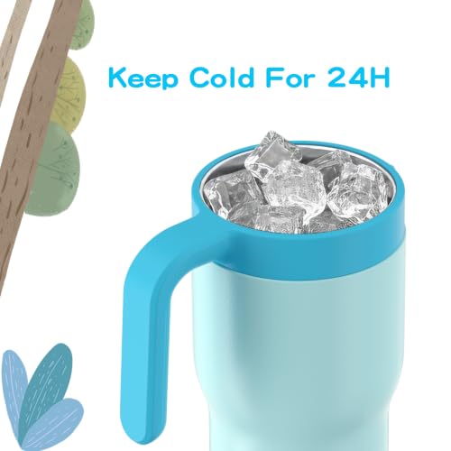 Image of OISIZ 14oz Kids Tumbler with Straw Lid & Handle,Kids Cup with Animal Accessory for School,Kids Water Bottles with Dust-proof Cover,Leakproof Bottles,316 Stainless Steel,Keep Cold 24 Hours-sky blue