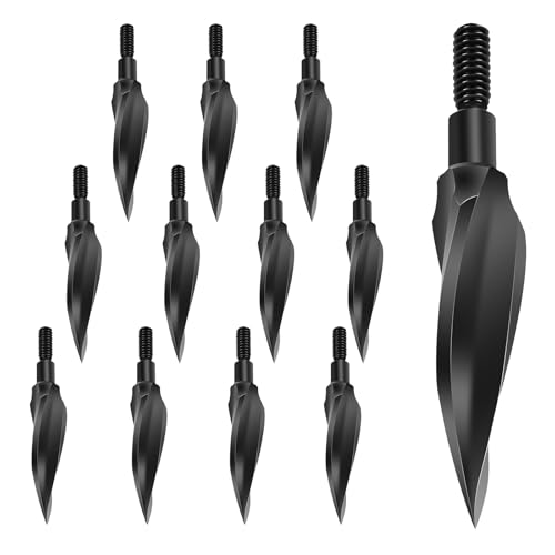 KURUGEILI 12 Pack 125 Grains Archery Traditional Broadheads Steel Points Screw-in Hunting Arrowheads Arrow Tip for Compound, Recurve Bow & Crossbow