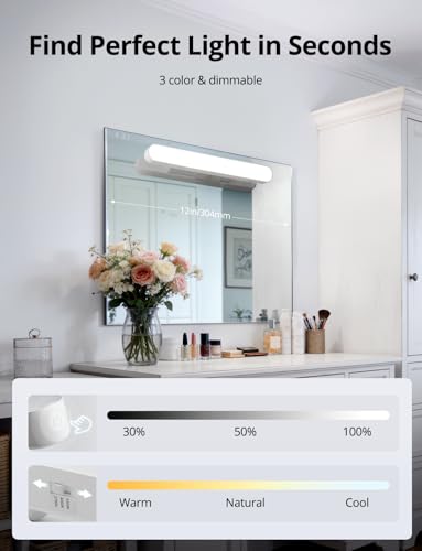 Image of Combuh 2 Pack Battery Operated Bathroom Mirror Lights Bar for Vanity Stick on, Rechargeable 14 Days Extended Battery Life Bright Make up Lighting Cordless 360 Adjustable Luces para Espejo for Desk