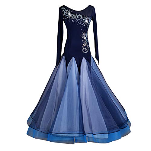 FCDDQM Women's Performance Ballroom Dress Modern Waltz Tango Smooth Ballroom Dance Costumes for Women Navy Blue