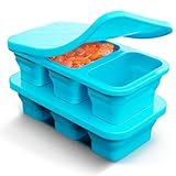 Silicone Freezer Trays With Lid, Stackable 1 Cup Silicone Freezer Molds, Easy To Use Soup Ice Cube Tray, Collapsible Freezing Molds for Meal Prep, Broth, Sauce, Leftovers, Soup Storage Gift Set