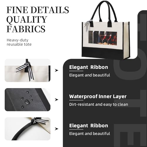 Canvas Tote Bag for Women Beach Tote Purse Reusable Grocery Bag Red Wine Glasses Aesthetic Shopping Bags3