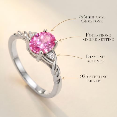 Image of Rylos Sterling Silver Classic Birthstone Ring - 7X5MM Oval Gemstone & Diamonds - Women's Jewelry, Sizes 5-10