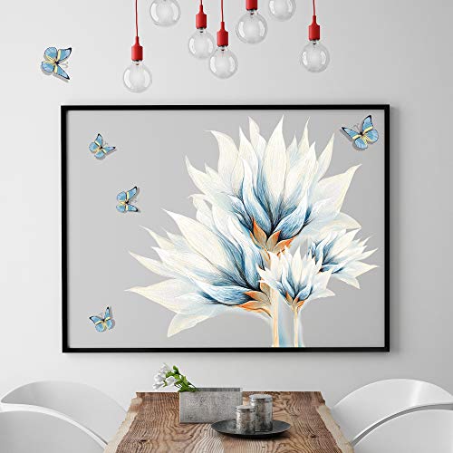 Drwssr Watercolor Blue Butterfly White Flower Wall Decal Bouquet Wall Sticker Diy Removable Peel And Stick Wall Art Mural For Living Room Sofa Background Bedroom Study Home Decoration(White) #TOP4