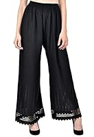 TNQ Women Rayon Lucknow Chicken Work Embroidered Palazzo || Rayon Flared Plazo (Plus Size) (2XL, Black)