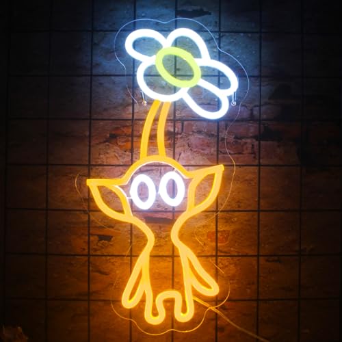 Pikmn Neon Sign for Room Decor Yellow Pikmi Neon Light LED Game Sign Pikmi Neon Sign for Gamer Man Cave Wall Decor Game Room Dormitory Decoration USB Powered Dimmable 9.6