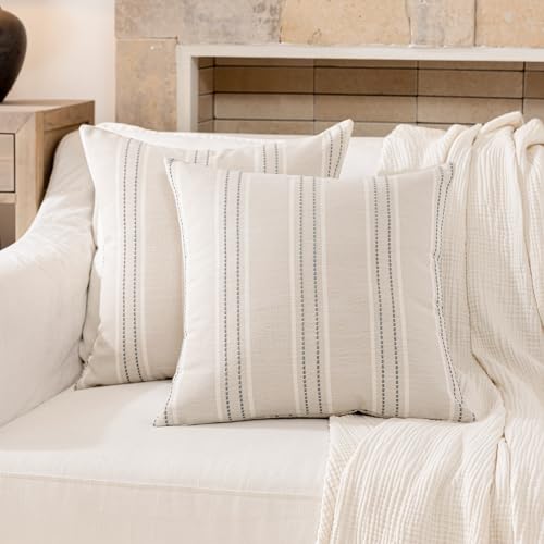 Image of Hckot Throw Pillow Covers 18x18 Set of 2 Grey Pillow Covers Farmhouse Decorative Pillows Textured Linen Square Cushion Covers for Sofa Couch Bed Living Room Decor(Light Grey)