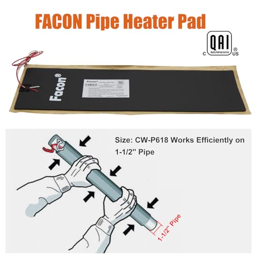 Image of Facon 6 inch x 18 inch RV Pipe Heater Pad - 2Packs, Work for 1-1 /2 inch Pipe, Heating Pad for RV, Camper, Travel Trailer and Motorhome Water Tank System, DC 12Volts-13.5Volts