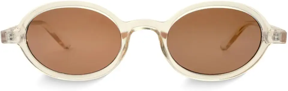 Óculos de Sol Oval Nice Champagne, Armação Translúcida, Lentes Marrons, Proteção UV400, Design Retrô Feminino