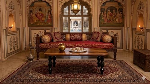 Image of Sheesham Wood Coffee Table for Living Room | Low Height Rectangular Center Unit with Rounded Edge Top | Traditional Wooden Tea Furniture with Turned Legs | Compact Classic Home Piece | Light Brown