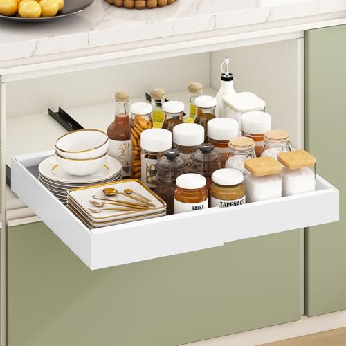 Mointal Cajón Telescópico Extráible para Cocina con Adhesivo, Armario Deslizante Organizador de Cajones, Ancho Ajustable 30,5-51,5 cm, Organizer de Almacenamiento para Casa/Cocina/Baño/Salón, Blanco