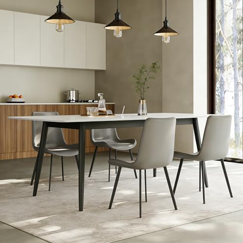 LumivoxNest Modern Sintered Stone Dining Table, 120/160cm, White/Grey Top, Waterproof & Easy-Clean, Metal A-Frame, for Dining Room, Patio & Outdoor Use (White, 120CM) - Image 4