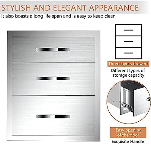 Outdoor Kitchen Drawer BBQ Drawer Outdoor Kitchen Access Drawers Horizontal- Stainless Steel Double Drawers for Outdoor Kitchen Grilling Station Or BBQ Island,16Wx23Dx21H