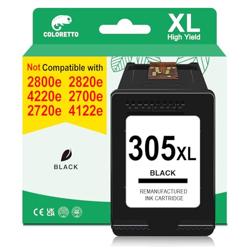 COLORETTO 305XL Patronen für HP 6032e Envy 6000 6432e 6400 6020e 6030e 6022e 6420e 6430e 6000e 6400e 6452e 6455e 6450e 6020 6032 6022 6432 6422 6452 6455 6475 Tintenpatrone für HP 305 XL Schwarz