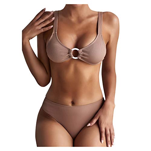 WENOVL Mujer Conjunto De Frill Bikini Tiras Talle Alto Tallas Grandes Sexy Traje De Baño Cuello Halter Vintage Vientre Plano...