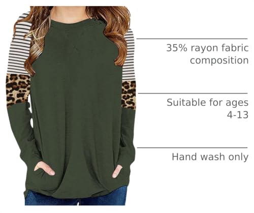 Image of SELINK Girls Big Kids Long Sleeve Striped Color Block Pocket Tees | Casual Loose Fit With Side Pockets,Soft Stretch Polyester Blend For Big Girls Daily&Back To School Wear