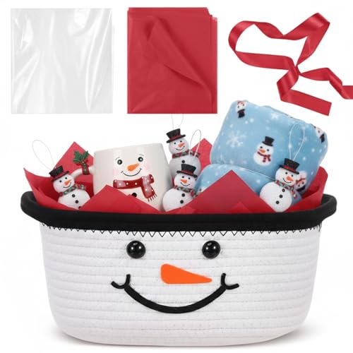 Zopeal Christmas Snowman Emoticon Woven Gift Basket Empty