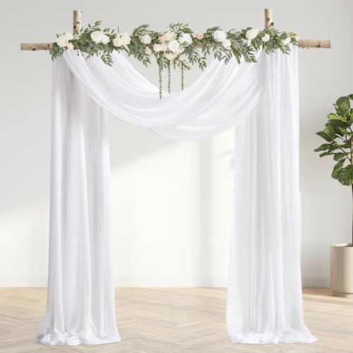 Image of Wedding Arch Draping Fabric 3 Panels 30 inch X 20FT Sheer Arch Drapes Fabric White Backdrop Curtains for Wedding Arbor Ceremony Birthday Party