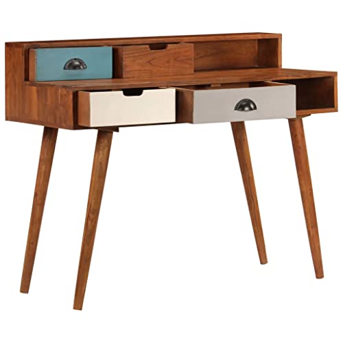 Vidaxl Writing Desk, Computer Desk With Drawers And Compartments, Home Office Desk, Living Room Study Table Workstation, Retro, Solid Wood Acacia #TOP3