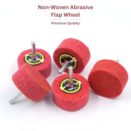 Image of Kwick Cut+ Non-Woven Unitised Abrasive Matt Mop Wheel 20x25mm for Drill with 6mm Shank - Red Surface Conditioning Polishing Buffing Wheel for Metal, Wood, Rust Removal - for Rotary Tools
