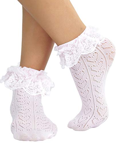 Image of ToBeInStyle Women's Indie Girl Ruffle Trim Heart Net Design Ankle High Fashion Socks