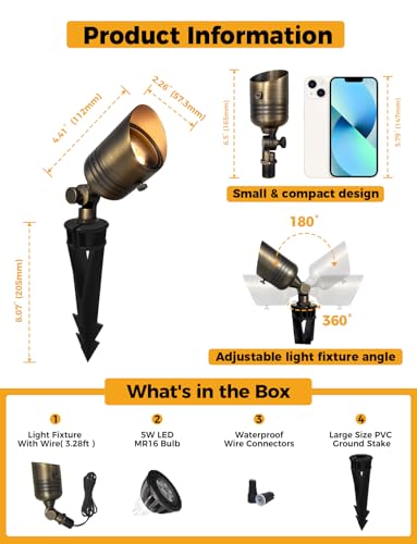 COLOER 5W 12V Brass Outdoor Landscape Spot Light with Bulb(6Pack) - image 3